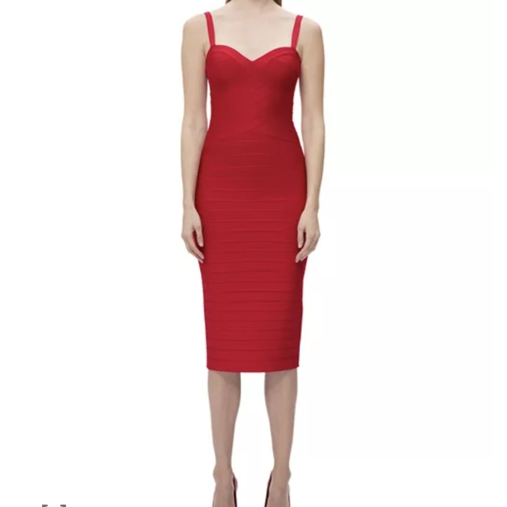 NWT Rio Red HERVE LEGER The MARIA Dress Icon Sculpted Bandage Midi Bodycon XXS - Picture 2 of 15